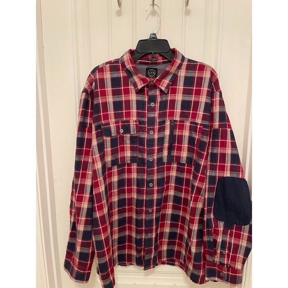 Wrangler ATG Mens 2XL Organic Cotton & Recycled Polyester Red Plaid Button-Up Sh